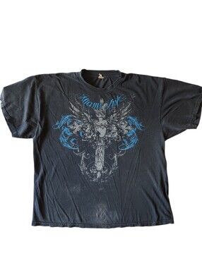 Y2k 2010s Grunge Miami Ink Tattoos Winged Cross Graphic Tshirt